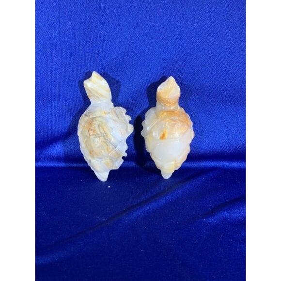 Pair of Hand Carved White and Tan Stone Turtles - Picture 2 of 8